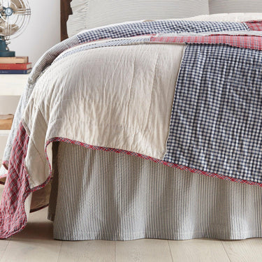Hatteras Seersucker Blue Ticking Stripe Bed Skirts VHC Brands - The Fox Decor